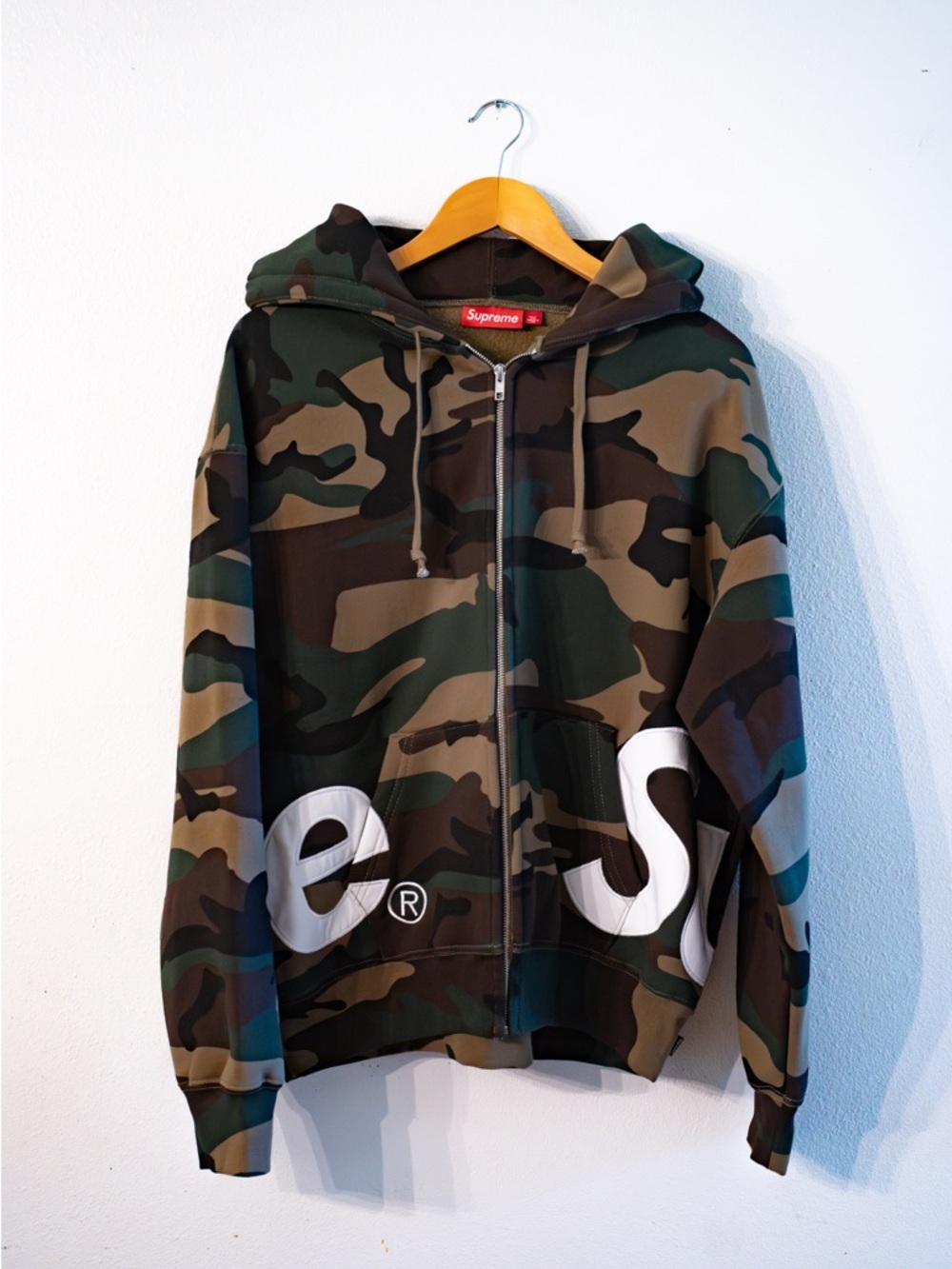 Supreme Big Logo Zip Up Hooded Sweatshirt Woodland Camo
